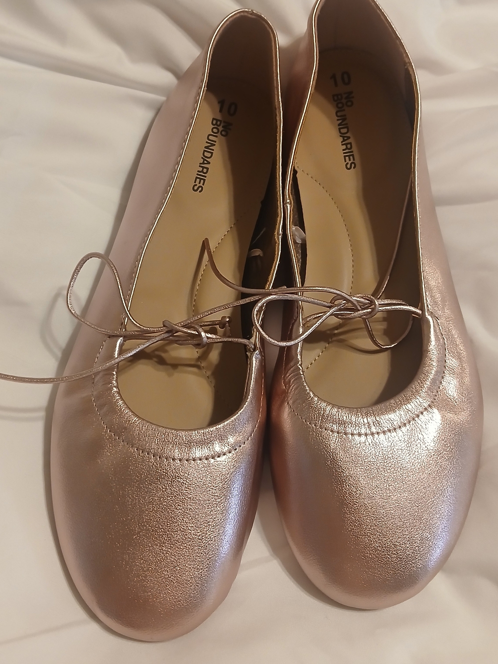 No Boundaries Women's Metallic Rose Gold Ballet Flats